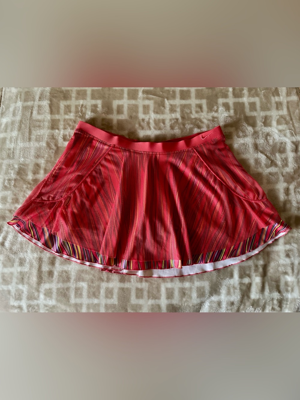 Nike Coral Pink Mesh Skater Skort with Striped Hem